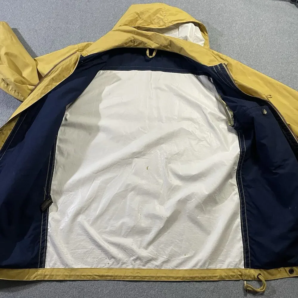 Vtg Eddie Bauer Field Jacket Mens Small Yellow Cotton Toggle Hooded Parka 90s